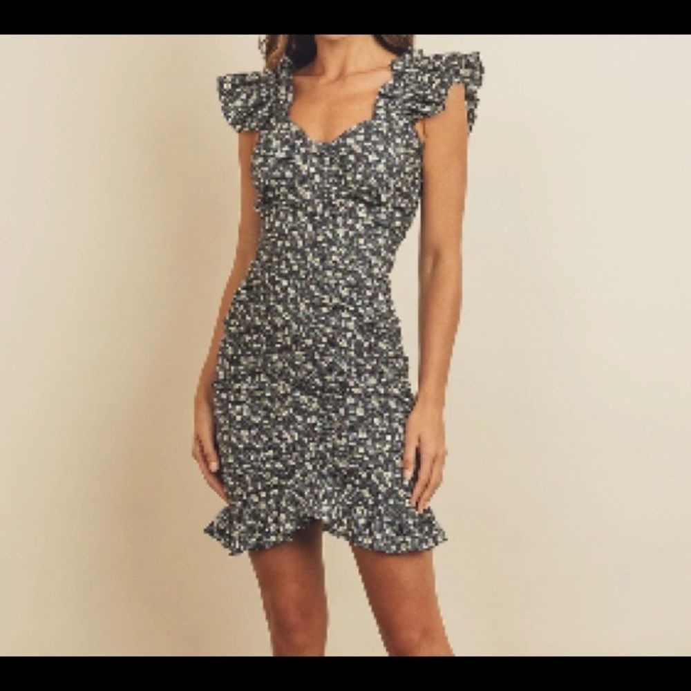 🆕✨STORIA✨NWOT RUCHED SLEEVELESS FLORAL BUTTONED MINI DRESS